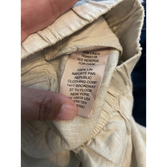 Philosophy  Beige Linen Relaxed Beach Shorts Women Size  Large Elastic Pockets - Picture 3 of 5